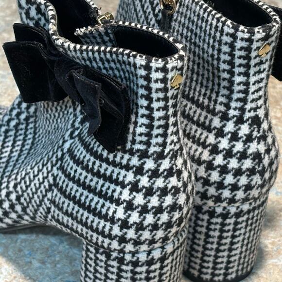 Kate Spade New York Holly Bow Houndstooth Black & White Ankle Boots Size 9.5 - Picture 10 of 13